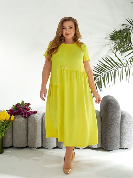 Стильное нарядное платье plus size американский креп арт.0524/1 52-54 Ярко Желтый
