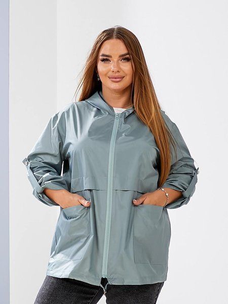 Женская ветровка свободного кроя plus size арт.0494 легкая куртка из плащевки водонепроницаемая размер 50-52 Фисташка