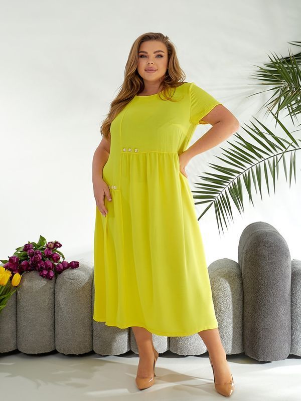 Стильне нарядне плаття plus size американський креп арт.0524/1 56-58 Яскраво Жовтий