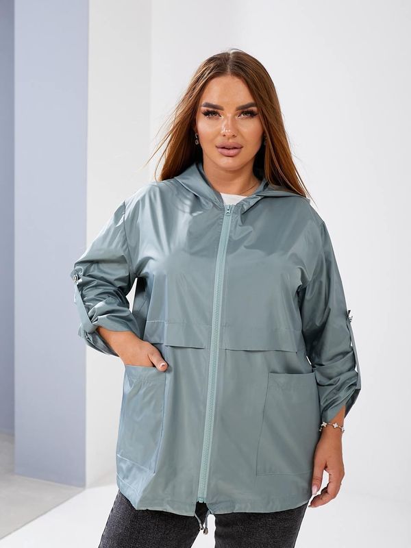 Жіноча вітрівка вільного крою plus size арт.0494 легка куртка з плащівки водонепроникна розмір 50-52 Фісташка