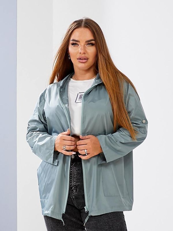 Жіноча вітрівка вільного крою plus size арт.0494 легка куртка з плащівки водонепроникна розмір 50-52 Фісташка