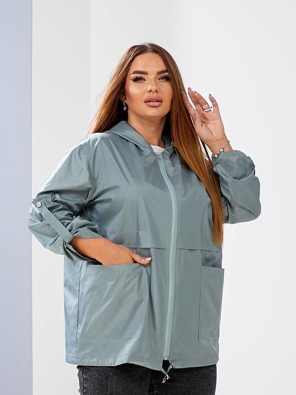 Жіноча вітрівка вільного крою plus size арт.0494 легка куртка з плащівки водонепроникна розмір 50-52 Фісташка