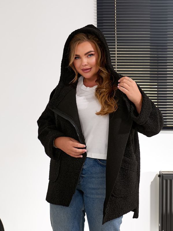 Стильный кардиган-косуха из трикотажа "баранец" plus size арт. 0550 48-50 Черный