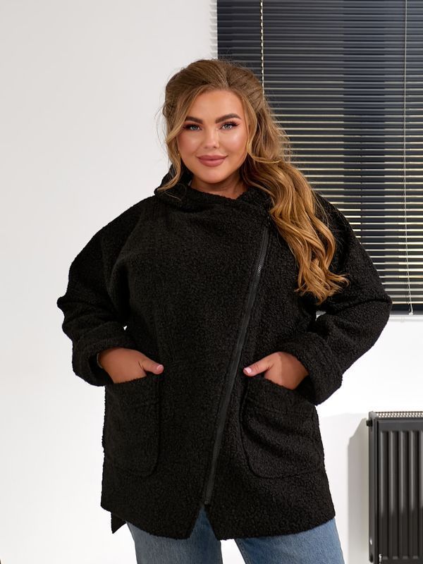 Стильный кардиган-косуха из трикотажа "баранец" plus size арт. 0550 48-50 Черный
