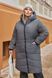 Жіноча куртка зимова plus size арт.432 довга утеплена з капюшоном однотонна повсякдена розмір 50-52 Графіт