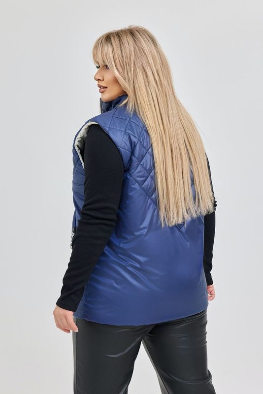 Стильная женская безрукавка plus size арт.471 на синтепоне с высоким воротником повседневная размер 50-52 Синий