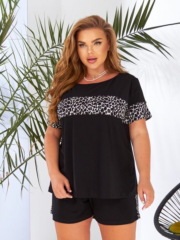 Женский повседневный комплект plus size арт.0497 футболка с шортами размер 52-54 принт леопардовый