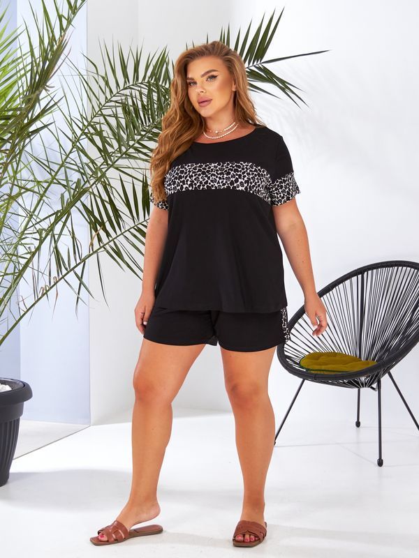 Женский повседневный комплект plus size арт.0497 футболка с шортами размер 52-54 принт леопардовый