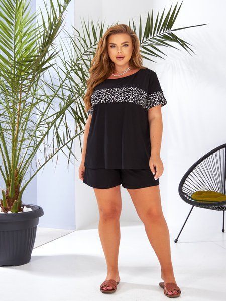 Жіночий повсякденний комплект plus size арт.0497 футболка з шортами розмір 56-58 принт леопардовий