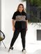 Стильный прогулочный костюм-двойка plus size из двунитки + микродайвинг арт.0534/1 48-50 Черный + Леопард темный бежевый