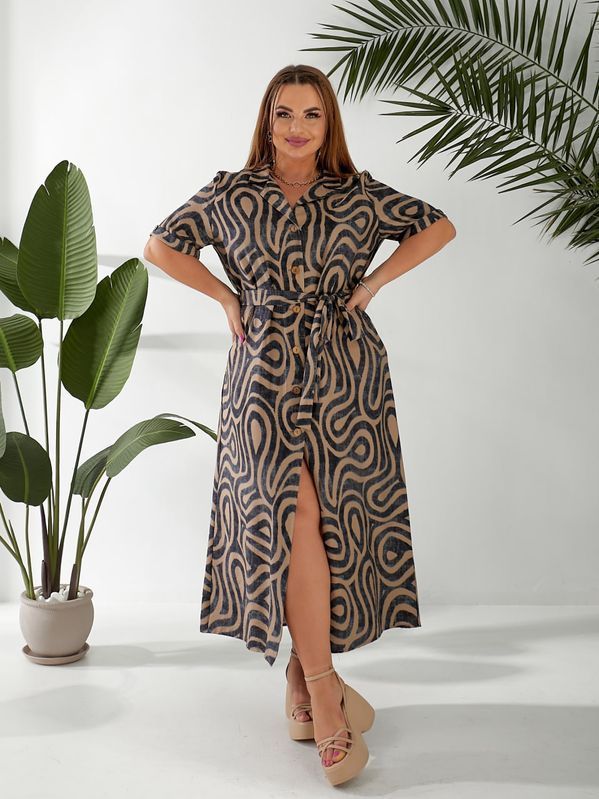 Стильне лляне плаття-халат Пляс в комплекті plus size арт.0537/1 48-50 Браун