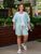 Стильный костюм-тройка рубашка+шорты майка в ПОДАРОК ​​plus size из софта арт. 0542 48-50 Горошек на мяте