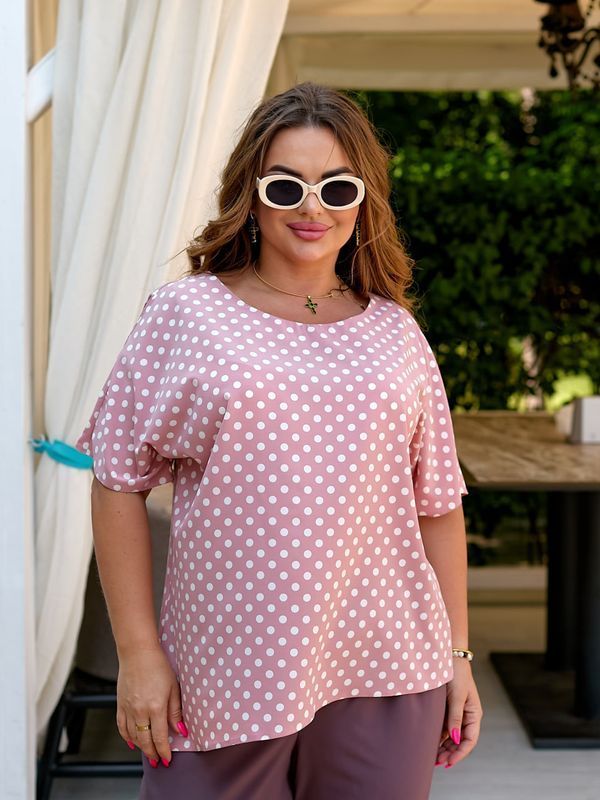 Стильный брючный костюм plus size из софта арт.0541 48-50 Белый горошек