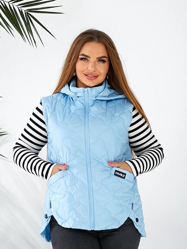 Стильная жилетка со съемным капюшоном Plus Size Арт.0470 46-48 размера Голубой