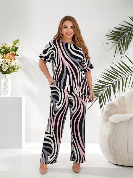 Стильний брючний костюм двійка Plus Size американський креп арт.0532/1 48-50 Бірюзовий