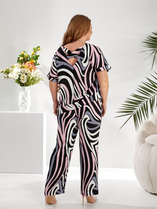 Стильный брючный костюм двойка Plus Size американский креп арт.0532/1 48-50 Бирюзовый