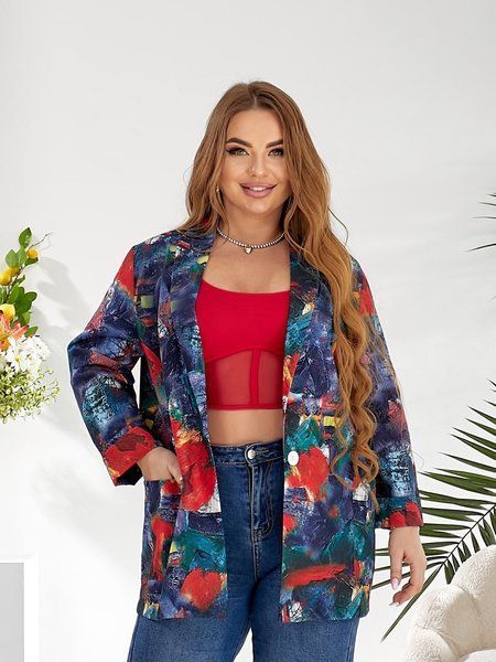 Летний пиджак свободного кроя plus size арт.0462/1 48-50 Красно-Синий