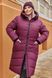 Жіноча куртка зимова plus size арт.432 довга утеплена з капюшоном однотонна повсякдена розмір 50-52 Бордо