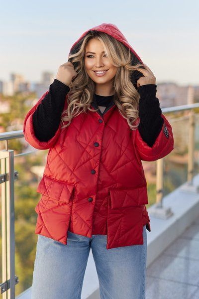 Куртка с трикотажными рукавами plus size арт. 0555 48-50 Красный