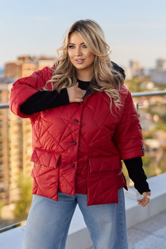 Куртка з трикотажними рукавами plus size арт. 0555 48-50 Червоний