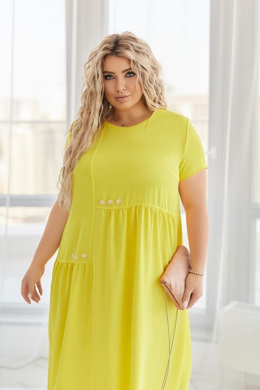 Стильное нарядное платье plus size американский креп арт.0524 52-54 Ярко-Желтый
